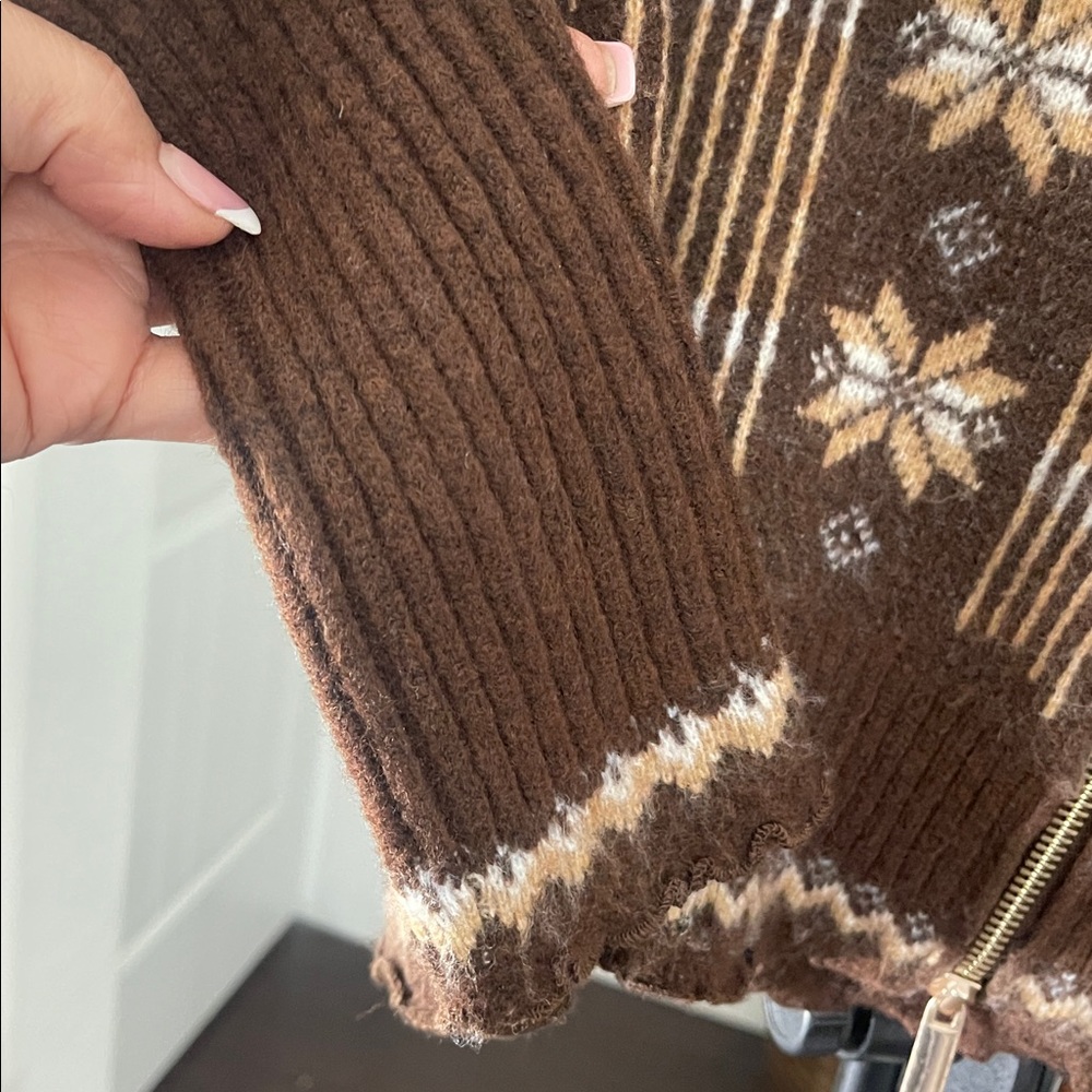 HOUSE OF HARLOW 1960 Brown Mock Neckline Double Zipper Wool Blend Sweater Size S - Picture 11 of 16
